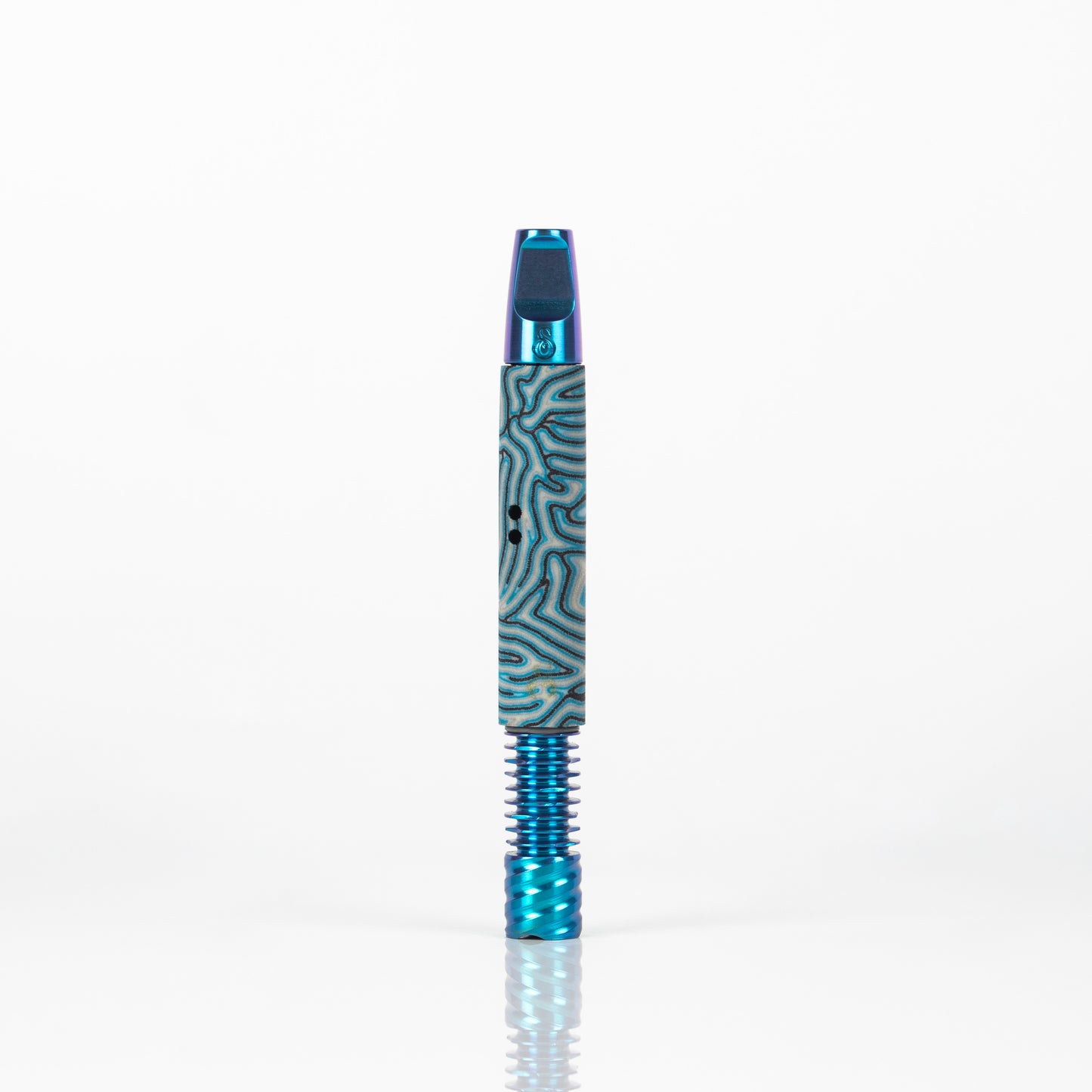 Blue Micarta 11mm Shorty MVS Stem w/ Turbulent Airports, Chameleon Anodized Flat Stinger Mouthpiece and 9 Fin Tip