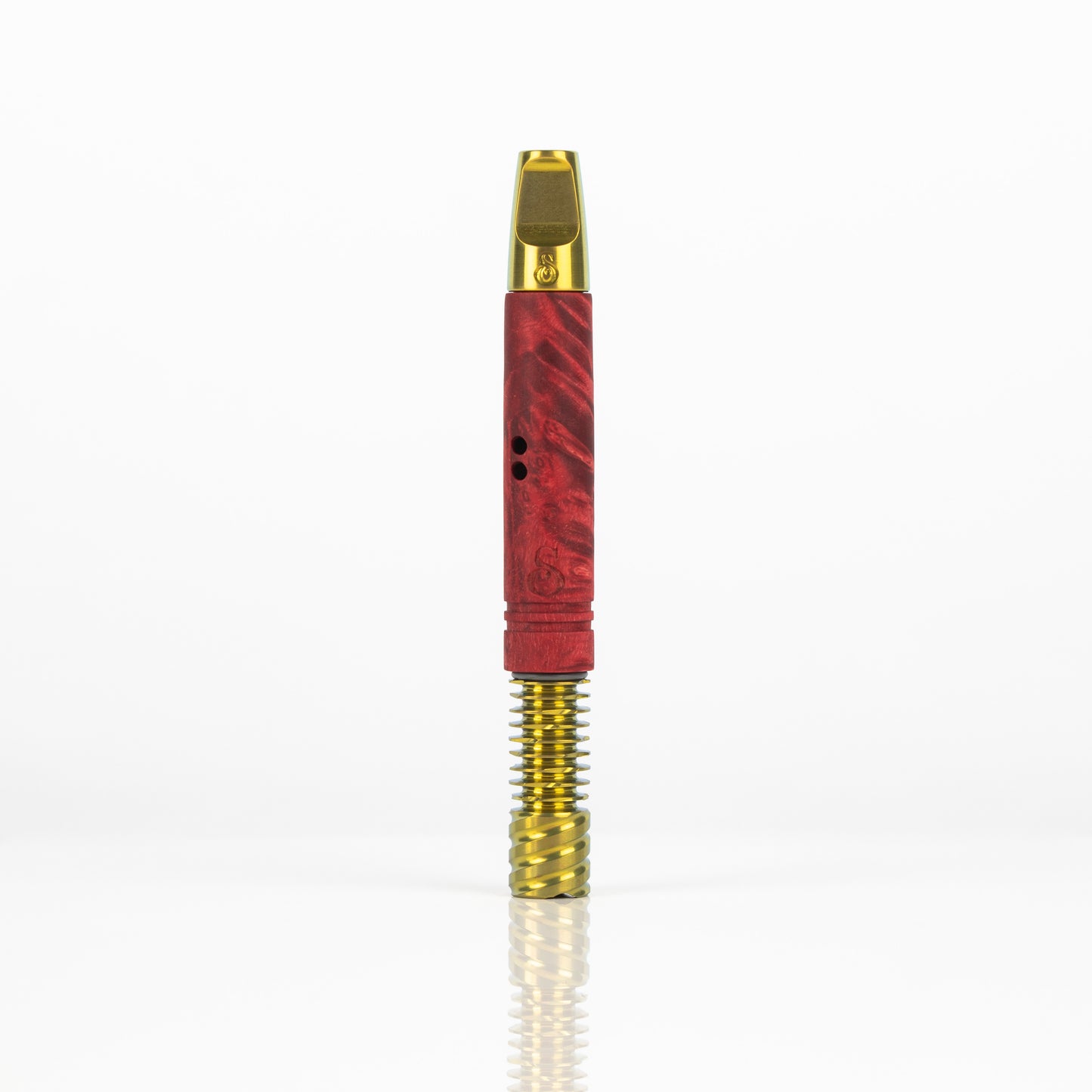 Gold Flat Mouthpiece/9 Fin & 11mm Red Galaxy Burl Stem w/ Turbulent Airports
