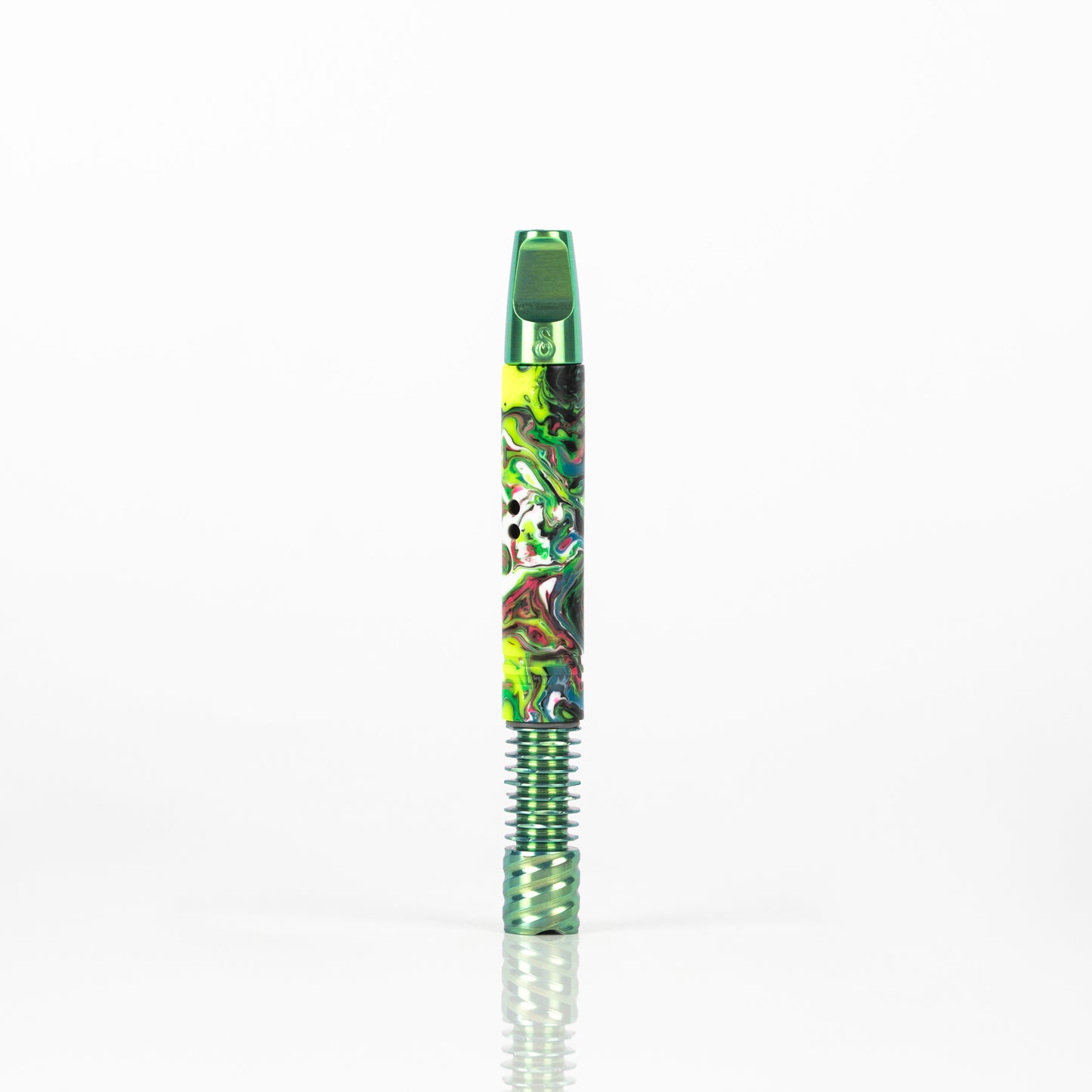 10mm Radioactive shorty MVS Stem w/ Turbulent Airports, Toxic Green Anodized Flat Stinger Mouthpiece and 9 Fin Tip