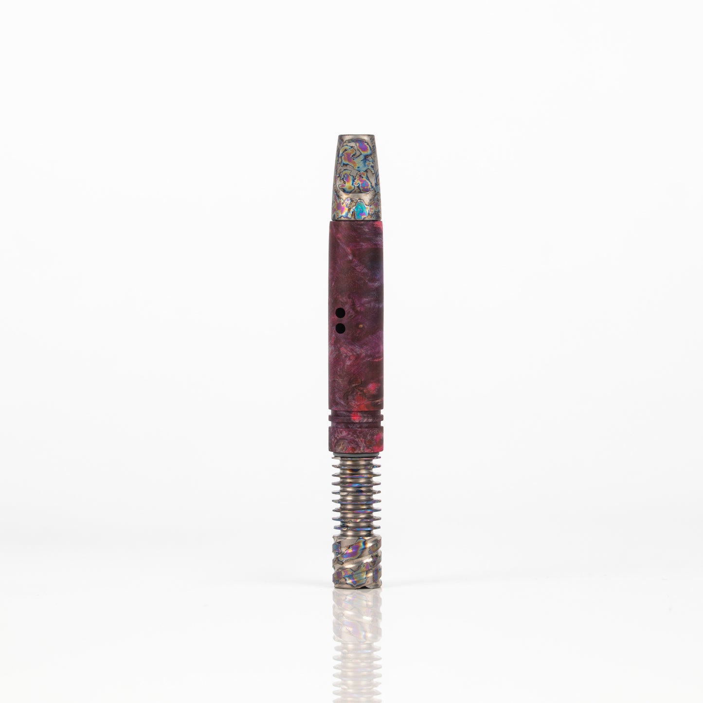 11mm Purple Galaxy Burl Shorty MVS, Urban Camo Anodized Flat Stinger, 9 Fin Tip & Turbulent Airports