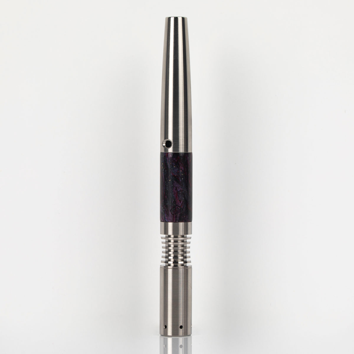 Ruby and onyx pearl acrylic sleeve shown on a Titanium Simrell