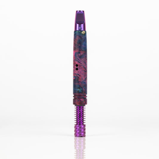 Purple/Blue Galaxy Burl XL MVS, Purple Anodized Flat Stinger, 9 Fin Tip & Turbulent Airports