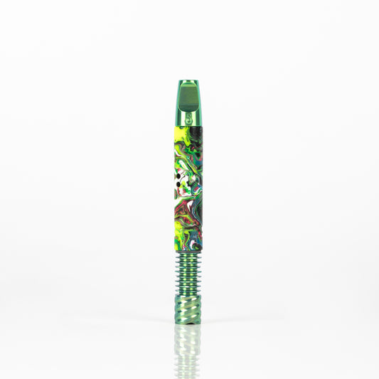 10mm  Radioactive shorty MVS Stem w/ Turbulent Airports, Toxic Green Anodized Flat Stinger Mouthpiece and 9 Fin Tip