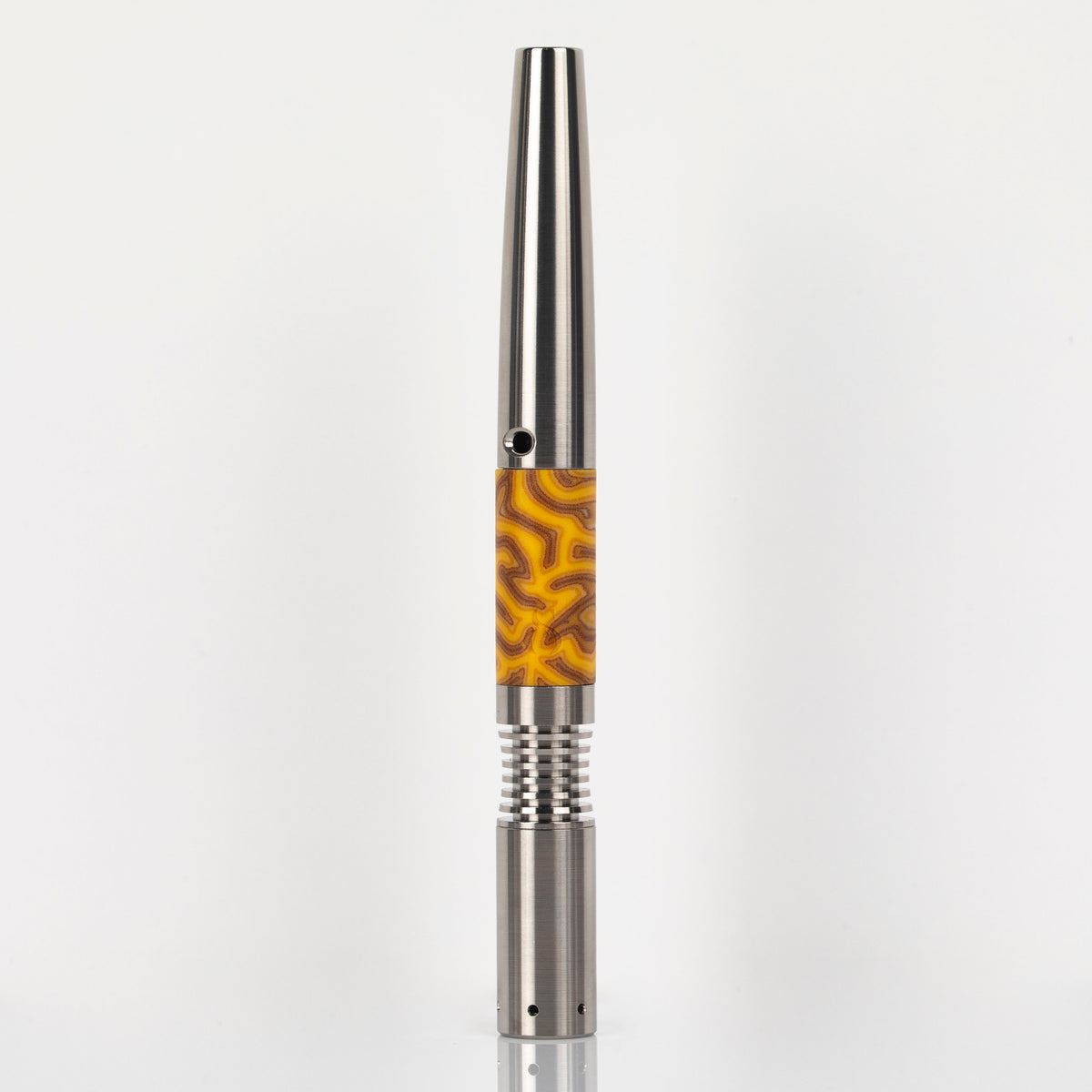 Yellow micarta sleeve shown on a Titanium Simrell