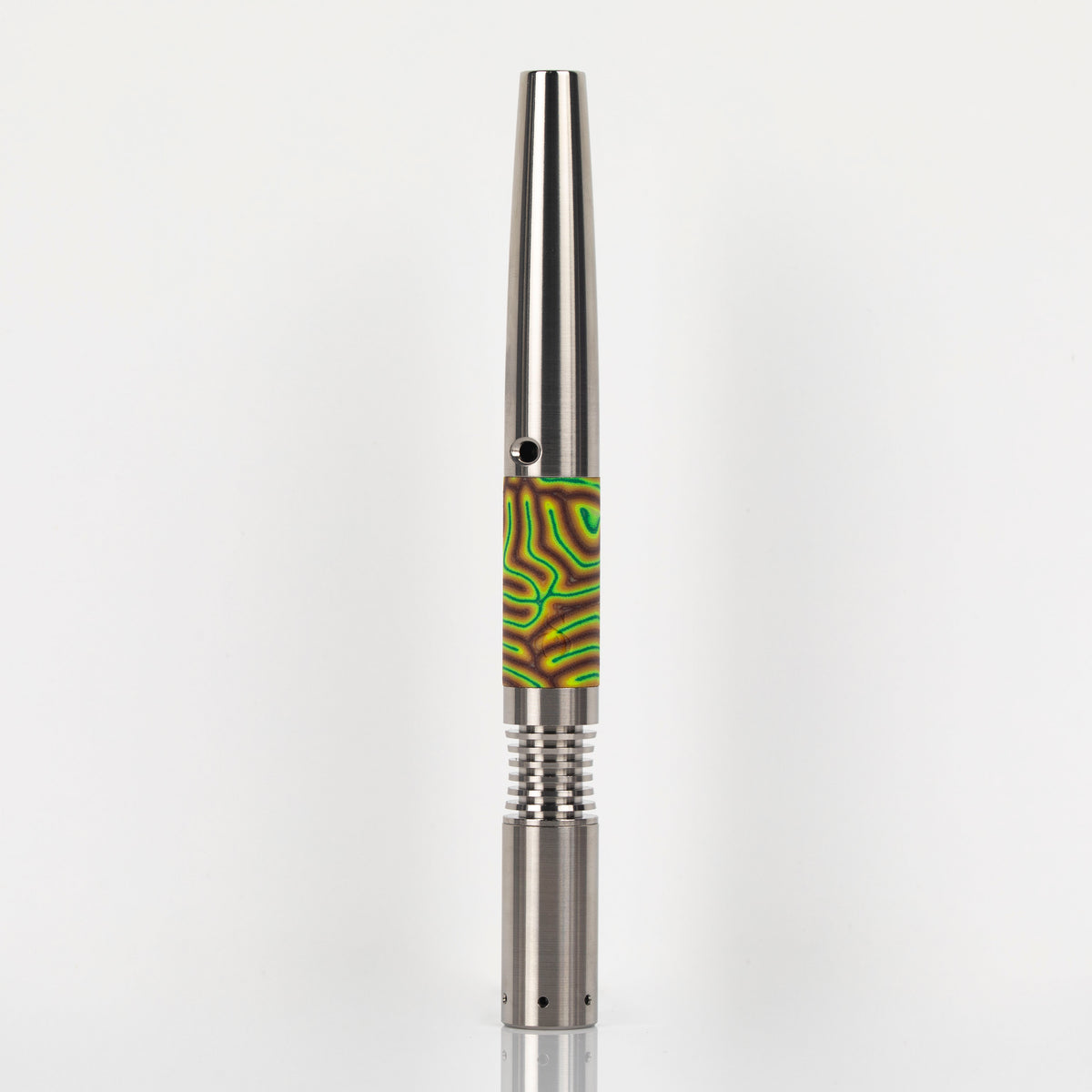 Lime green micarta sleeve shown on a Titanium Simrell