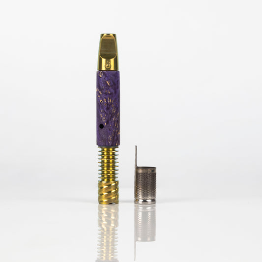 Purple Galaxy Burl MicroVap w/ Gold Flat Mouthpiece, 9 fin & a Non Captive Perf Cap ( 1 of 3 )