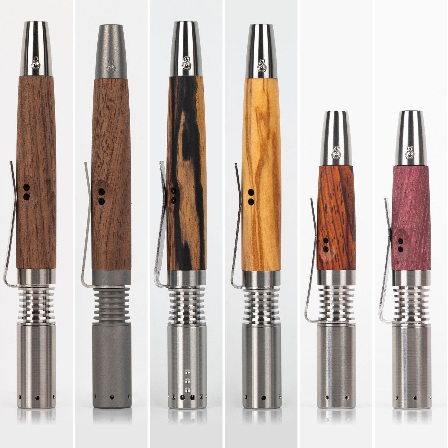 Six Simrell: Heritage builds side by side in different hardwoods, finishes and thermal assemblies, two of them Micros